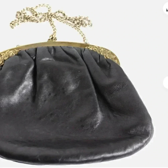 Vintage Victorian Shirl Miller LTD Clutch Black Leather Snap TOP Purse W/ Chain - Picture 4 of 4